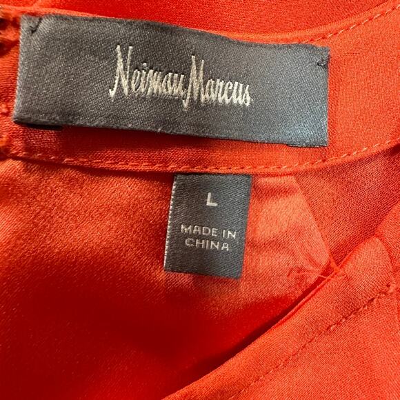 Neiman Marcus Tank Top Womens Large Bright Peach Sleeveless Halter Layered Crepe - Picture 3 of 9